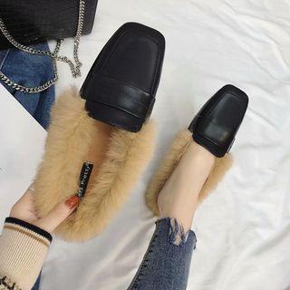 Faux Fur Faux Leather Loafers