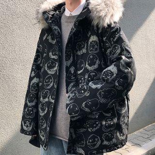 Long-sleeve Fluffy Trim Printed Jacket
