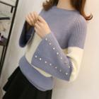 Studded Two-tone Bell-sleeve Sweater