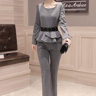 Set: Striped Peplum Top + Pants