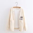 Cat Embroidered Buttoned Cardigan