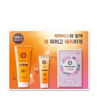 Happy Bath - Perfect Sun Special Set: Sun Lotion Spf50+ Pa+++ 200g + Face Multi Sun Spf50+ Pa+++ 50g + Natural Essence Mask #lotus 3pcs 5pcs