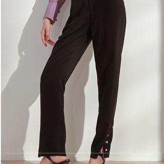 High-waist Button-cuff Straight-cut Dress Pants