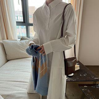 Plus Size Half-placket Pleated Midi Shirtdress
