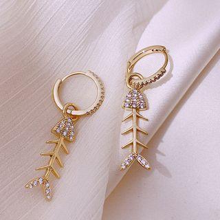 Rhinestone Alloy Fishbone Dangle Earring 1 Pair - Fishs - One Size