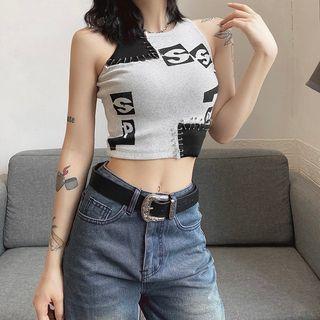 Lettering Safety Pin Crop Tank Top