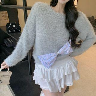 Bow Detail Furry Sweater