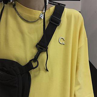 Letter Applique Elbow-sleeve T-shirt