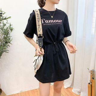 Short-sleeve Lettering Drawcord T-shirt Dress