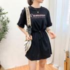 Short-sleeve Lettering Drawcord T-shirt Dress