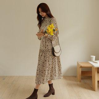 Frilled Printed Long Dress With Sash