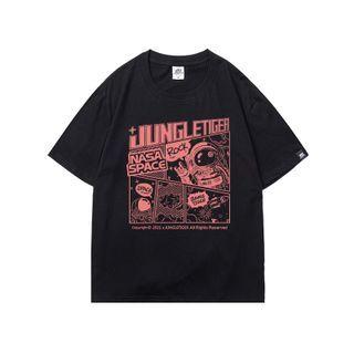 Cartoon Astronaut Print T-shirt