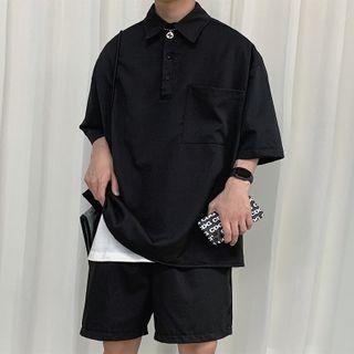 Set: Short-sleeve Plain Polo Shirt + Shorts