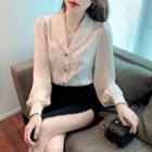 Lantern-sleeve Collared Button-up Blouse