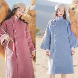 Fleece Frog Button Long Coat