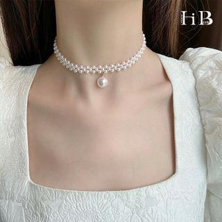 Faux Pearl Pendant Choker 1 Pc - Faux Pearl Pendant Choker - White - One Size