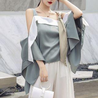 Cold-shoulder Asymmetrical Blouse Silver Gray - One Size
