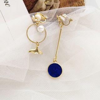 Non-matching Faux Pearl Whale Tail Dangle Earring