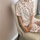 Pajamaset: Heart Print Short-sleeve Top + Shorts