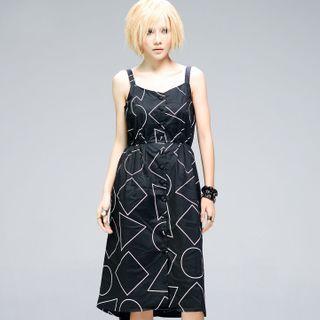 Spaghetti Strap Geometry Print A-line Dress