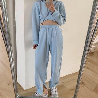 Twisted Cropped Sweatshirt / High-waist Wide-leg Sweatpants