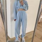 Twisted Cropped Sweatshirt / High-waist Wide-leg Sweatpants