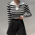Cropped Stripe Rib-knit Rugby Shirt