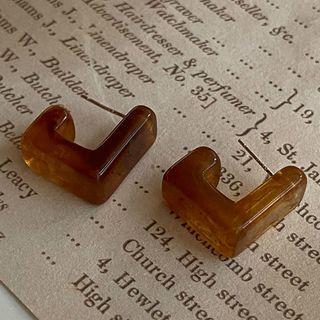 Acetate Open Square Earring 1 Pair - Silver Needle - Caramel - One Size