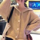 Knit Buttoned Hooded Jacket Almond - One Size