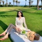 Long-sleeve Ribbon Mini Sheath Dress