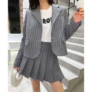 Striped Blazer / Mini Striped Pleated Skirt / Long-sleeve Shirt / Dress Pants