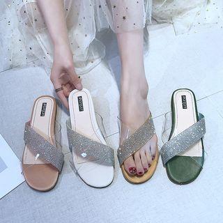 Rhinestone Cross Strap Slide Sandals