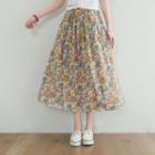 Elastic-waist Floral Print Padded Skirt