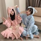 Buttoned Hooded Fleece Robe / Fleece Pants
