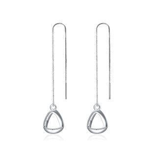 925 Sterling Silver Simple Geometric Long Earrings Silver - One Size