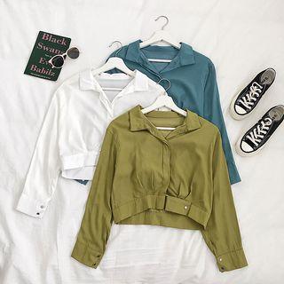 Plain Long-sleeve Crop Blouse