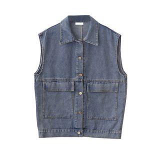 Washed Denim Button-up Sleeveless Jacket
