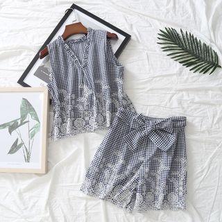 Set: V-neck Checked Tank Top + High Waist Checked Shorts