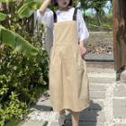 Puff-sleeve Plain Blouse / Midi A-line Overall Dress
