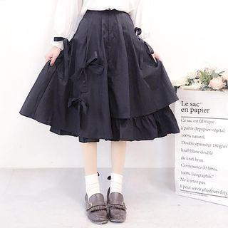 Asymmetric Ribbon A-line Midi Skirt Pitch Black - One Size