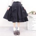 Asymmetric Ribbon A-line Midi Skirt Pitch Black - One Size