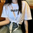 Short-sleeve Lettering Cropped Wrap T-shirt