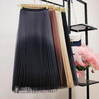 Color-block Mesh A-line Skirt