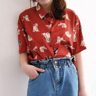Short-sleeve Dog Print Shirt