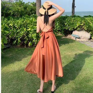 Spaghetti Strap Cross Strap Midi A-line Dress