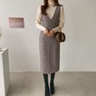 V-neck Herringbone Overall Dress