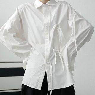 Lace-up Asymmetric Long-sleeve Shirt