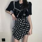 Mock Two-piece Short-sleeve Top / Dotted Skinny Dress