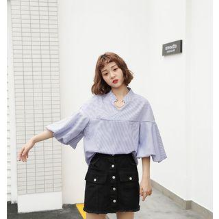 Hoop Detail Open Placket 3/4 Sleeve Shirt