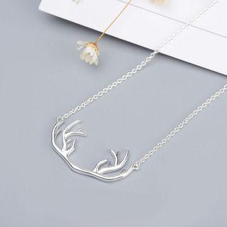 925 Sterling Silver Deer Horn Pendant Necklace Necklace - Matte Horn - Large Deer Horn - One Size